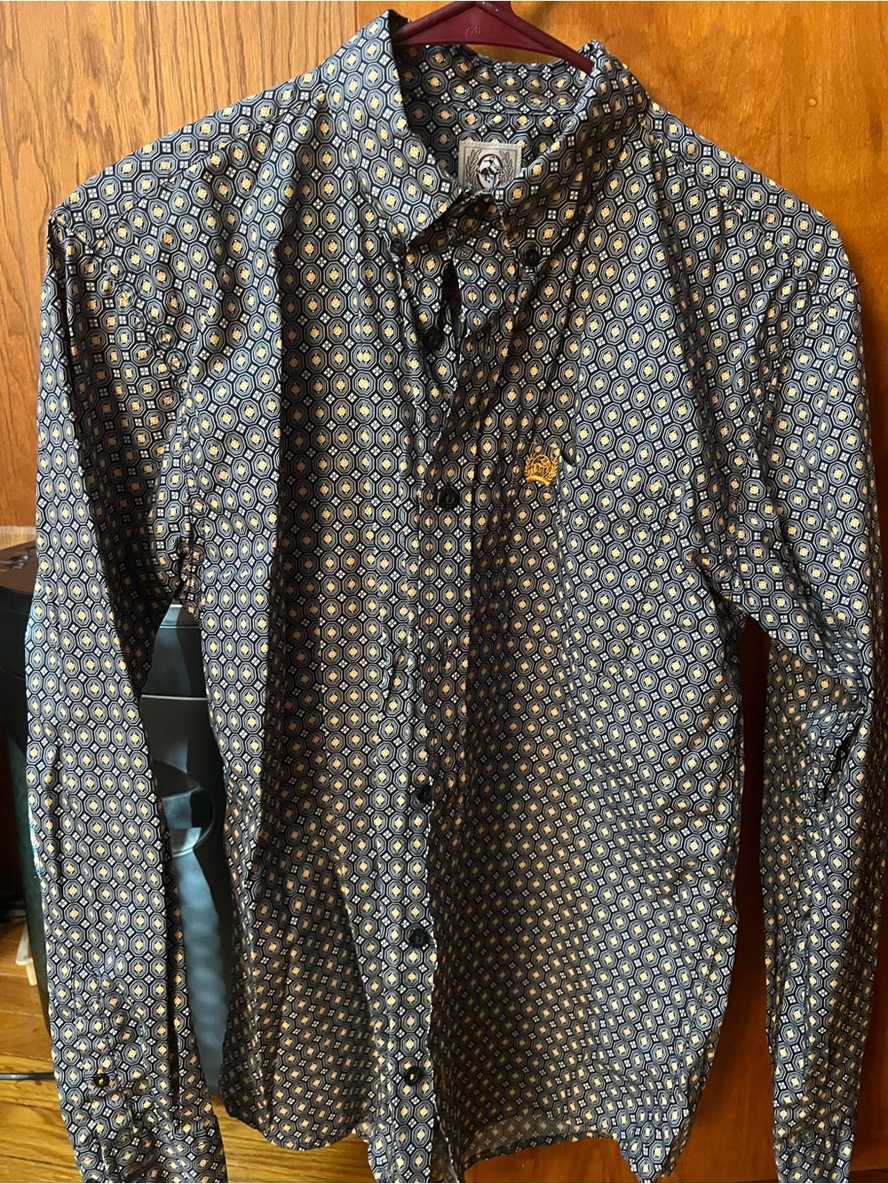 Cinch Blue and Yellow Geometric Print Button-Down Shirt